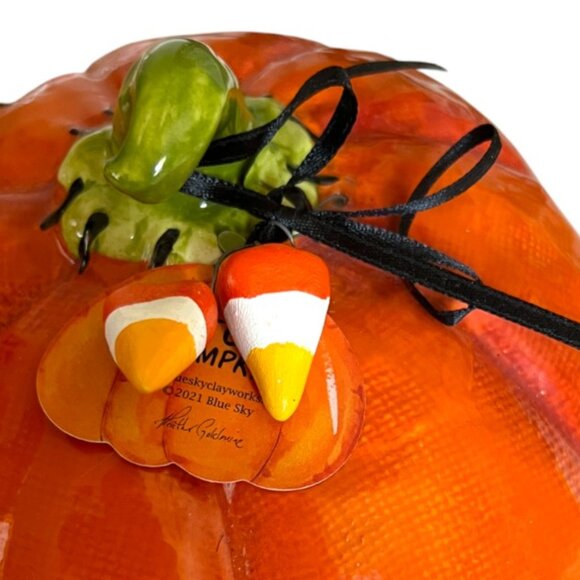NWT! Blue Sky Stitched Jack-o’-Lantern Pumpkin Figurine - Picture 11 of 13